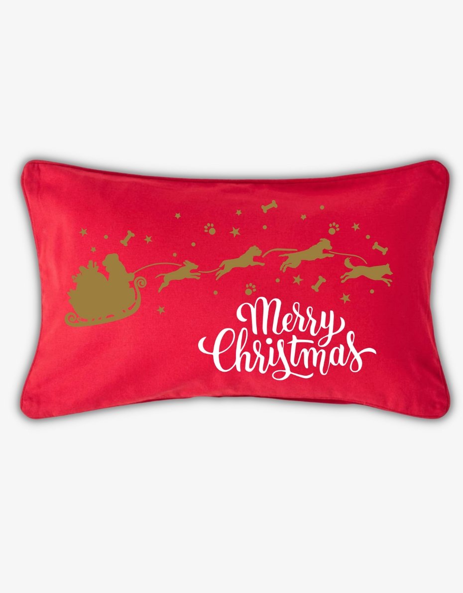 Santa and His Dogs Christmas Cushion Pooch Free UK Delivery
