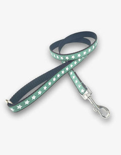 Green Star Dog Lead with white stars, handmade in the UK