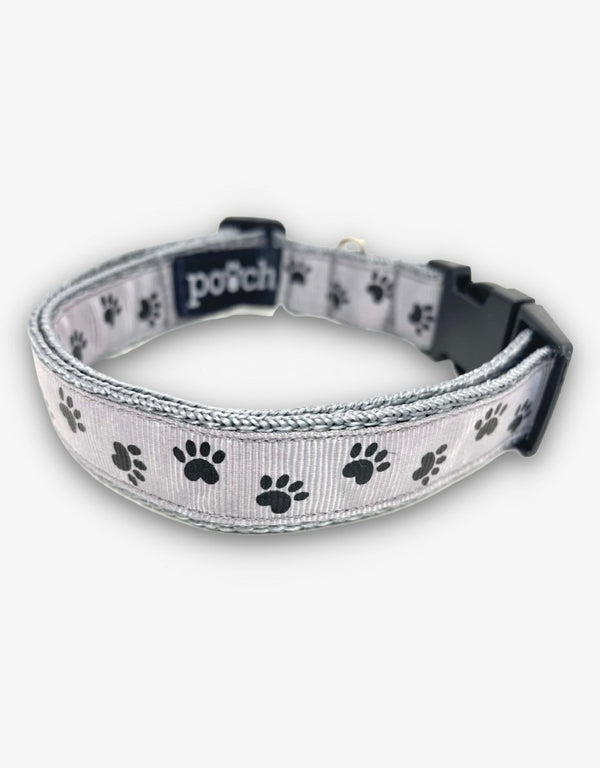 Grey Paw Print Dog Collar - Pooch-