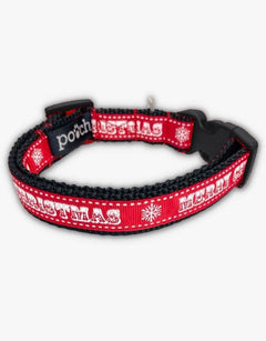 Merry Christmas Dog Collar, red ribbon with black clip
