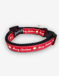 Merry Christmas Pudding Dog Collar with black clip