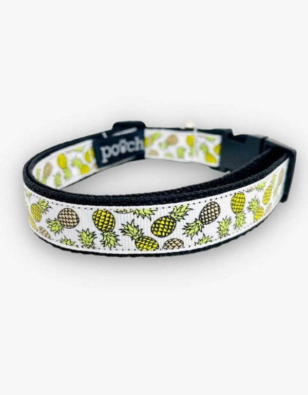 Pineapple Dog Collar with pineapple design and secure clip.