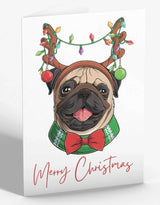 Pug Dog Merry Christmas Greetings Card
