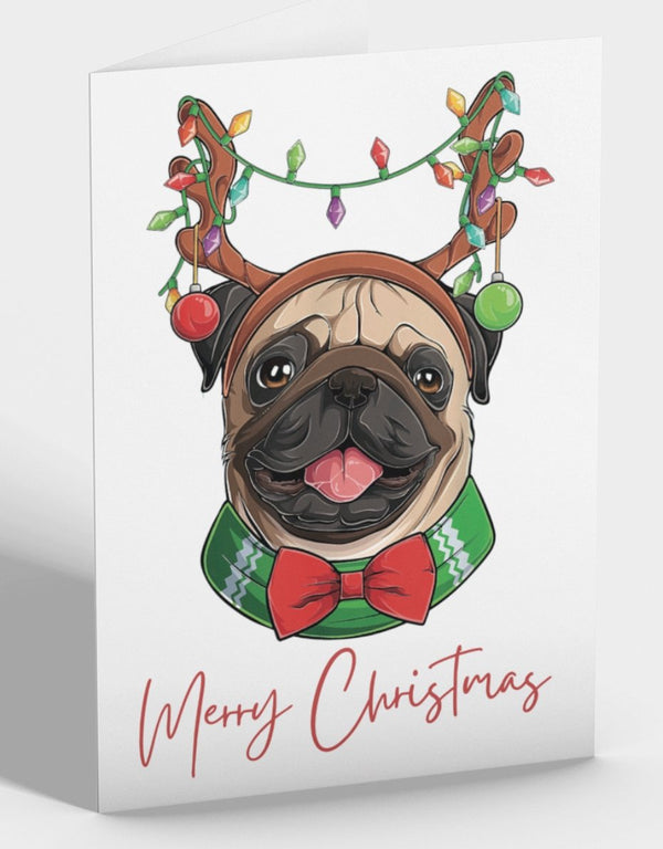 Pug Dog Merry Christmas Greetings Card - Pooch-