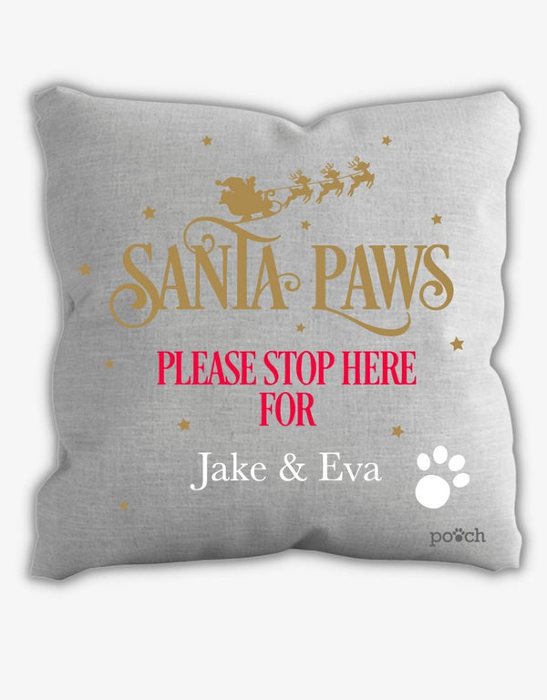 Santa Paws Please Stop Here Personalised Christmas Cushion Cover - Pooch-CUS-SPP-3961-GICI
