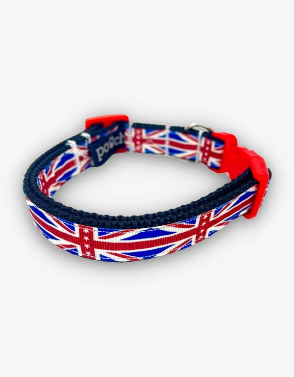 Union Flag with Stars Dog Collar with red, white, and blue design.